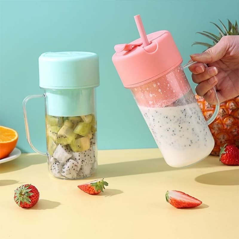 Caneca Copo Liquidificador Mini Juicer De 420ml De 6 laminas Com Tampa E canudo Recarregável E Portátil