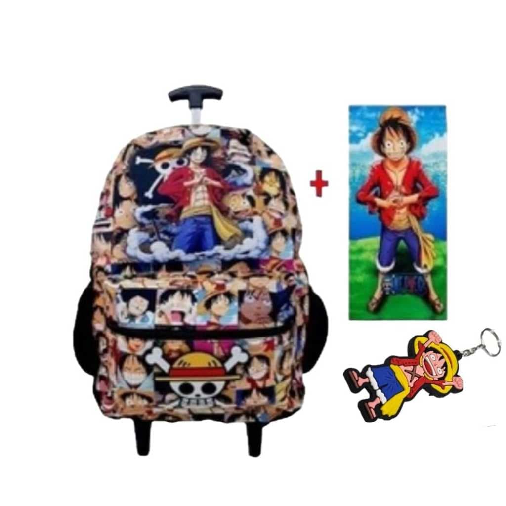 Mochila Rodinha One Piece Anime Luffy +Toalha E Chaveiro