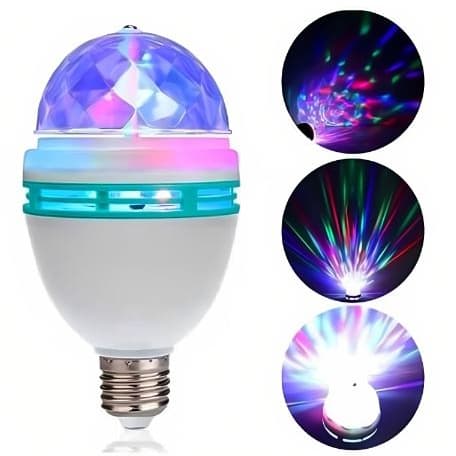 Lâmpada RGB Giratória Luz Colorida para Festas e Aniversários