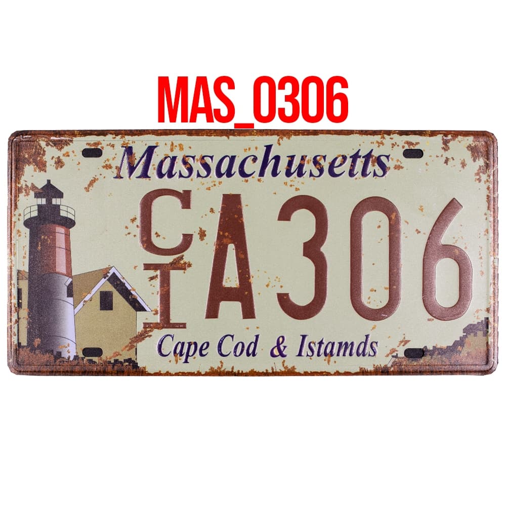 Placa Decorativa Metal Massachusetts Vintage Quadro Retro Parede EUA Garagem Americano Colecionador Gourmet Estilo Bar