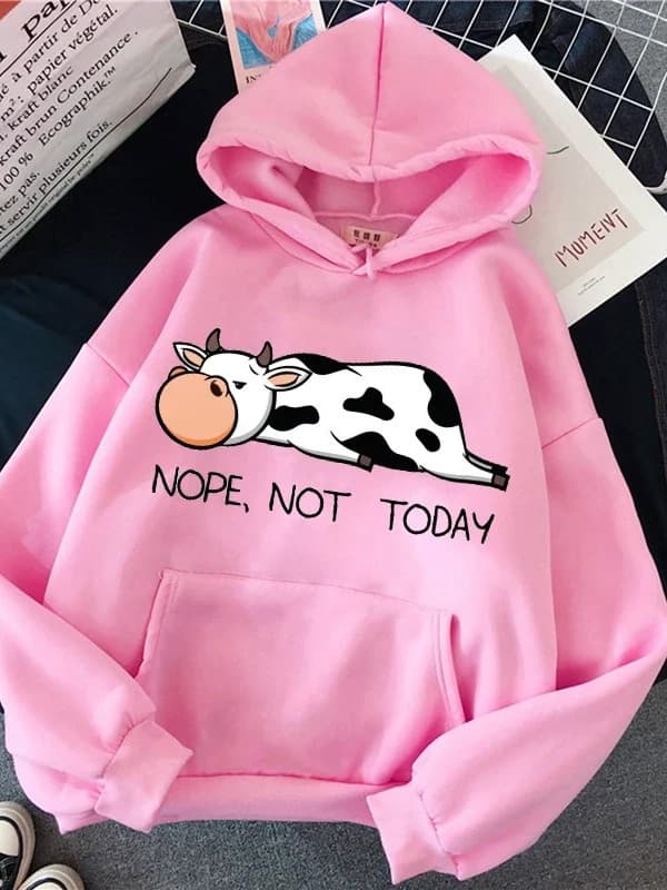 Blusa Moletom Com Capuz Unissex Not Today, Vaquinha Manchada Preguiçosa
