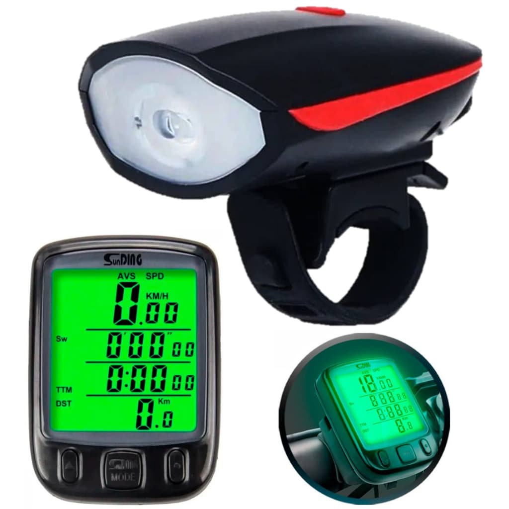 Velocímetro Resistente à água Bike + Farol Lanterna Bike C/ Buzina Recarregável Usb