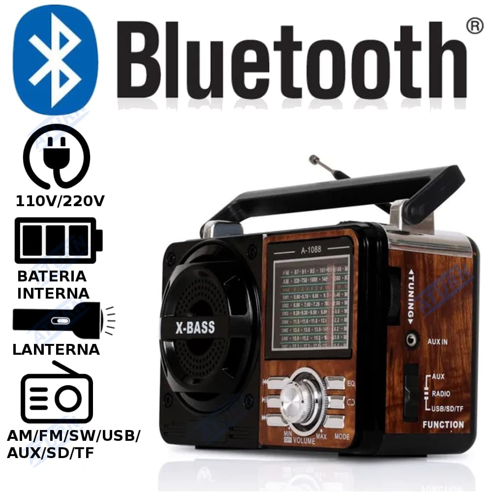 Rádio Retro Am Fm Sd Usb Pen Drive com lanterna Recarregável Energia Eletrica Bass Vintage Radio Am Fm Recarregavel