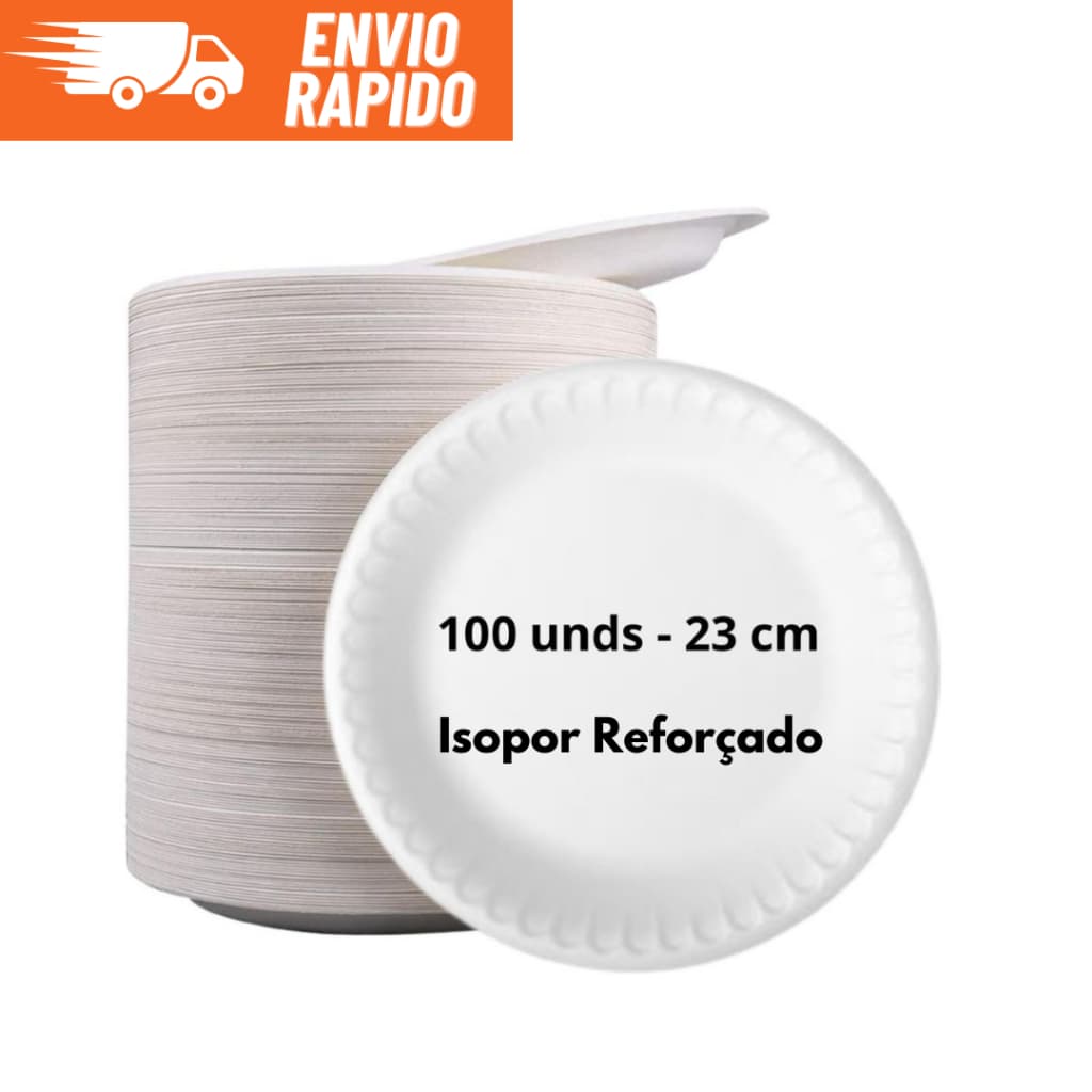 Prato Isopor Descartável Para Refeição Para Almoço Para Aniversário Para Churrasco C/100 Unidades