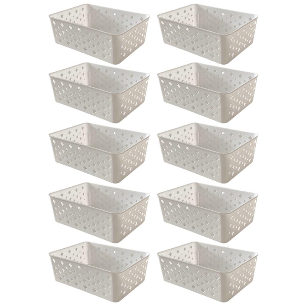 Kit 10 Cestos Organizador Branco Multiuso Médio Empilhável Gaveta Cozinha Armário Lavanderia 19x14x6,5