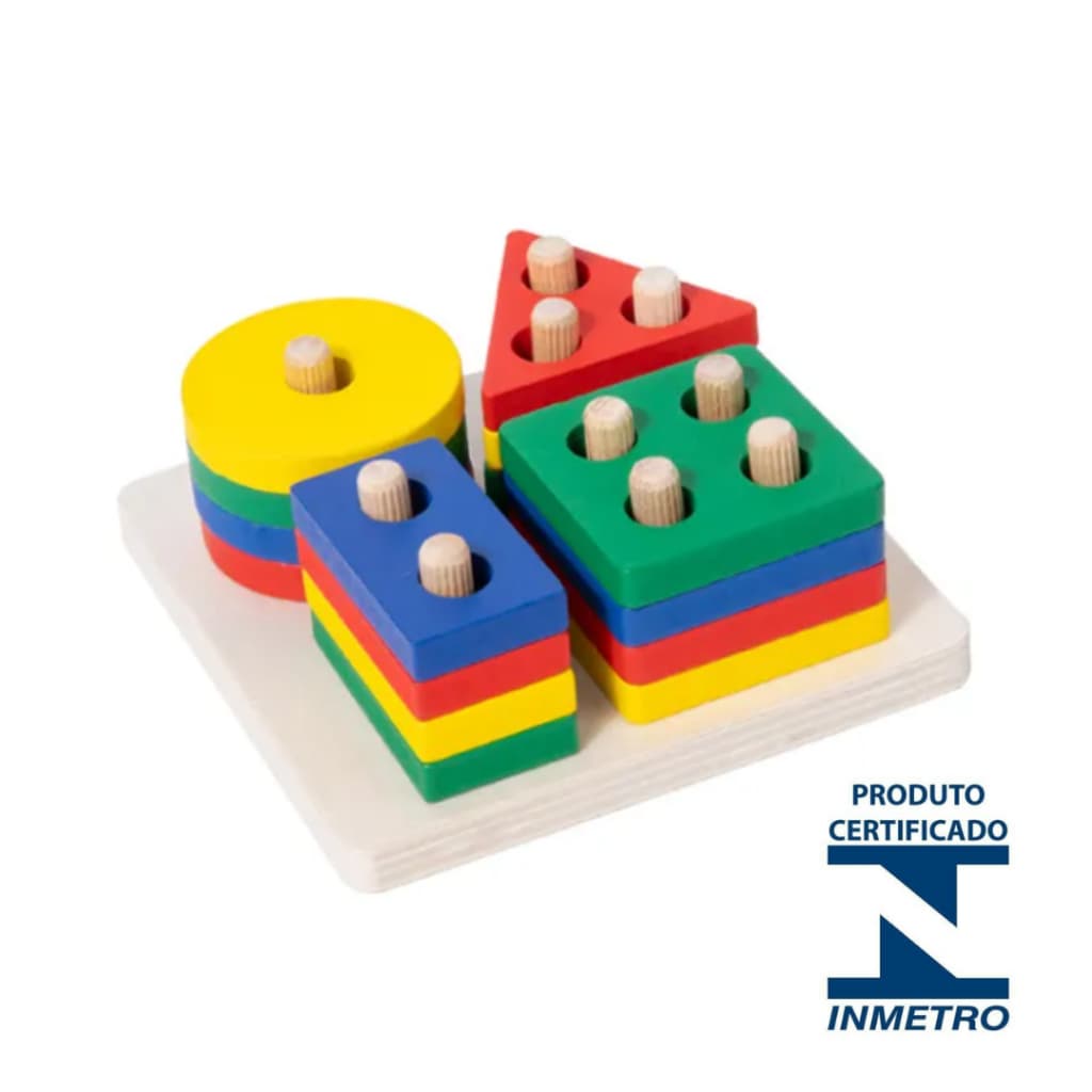 Brinquedo Educativo Prancha de Seleção Encaixe Formas Geométricas em Madeira