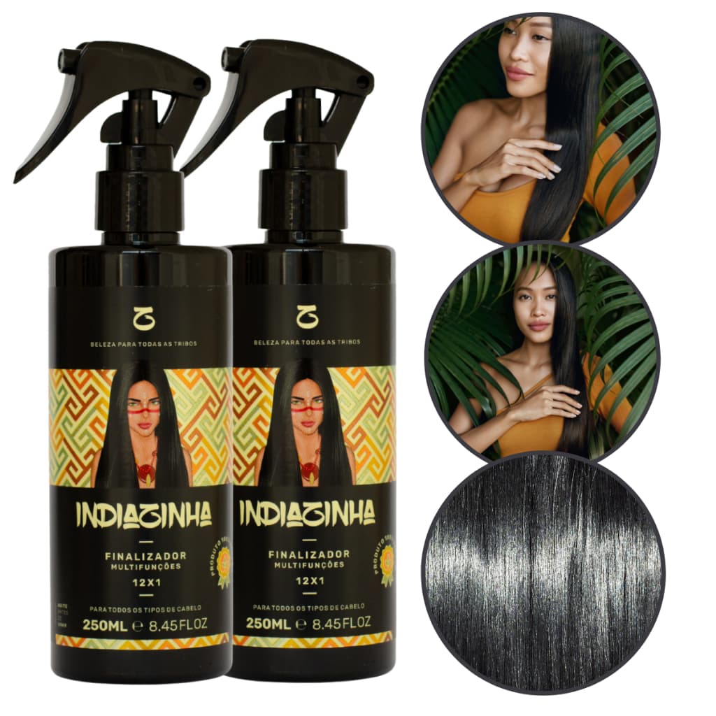 2 Finalizadores Protetor Térmico Liso Extremo Indiazinha Antifrizz Cabelo Perfeito 100% Vegano 250ml Brilho Intenso