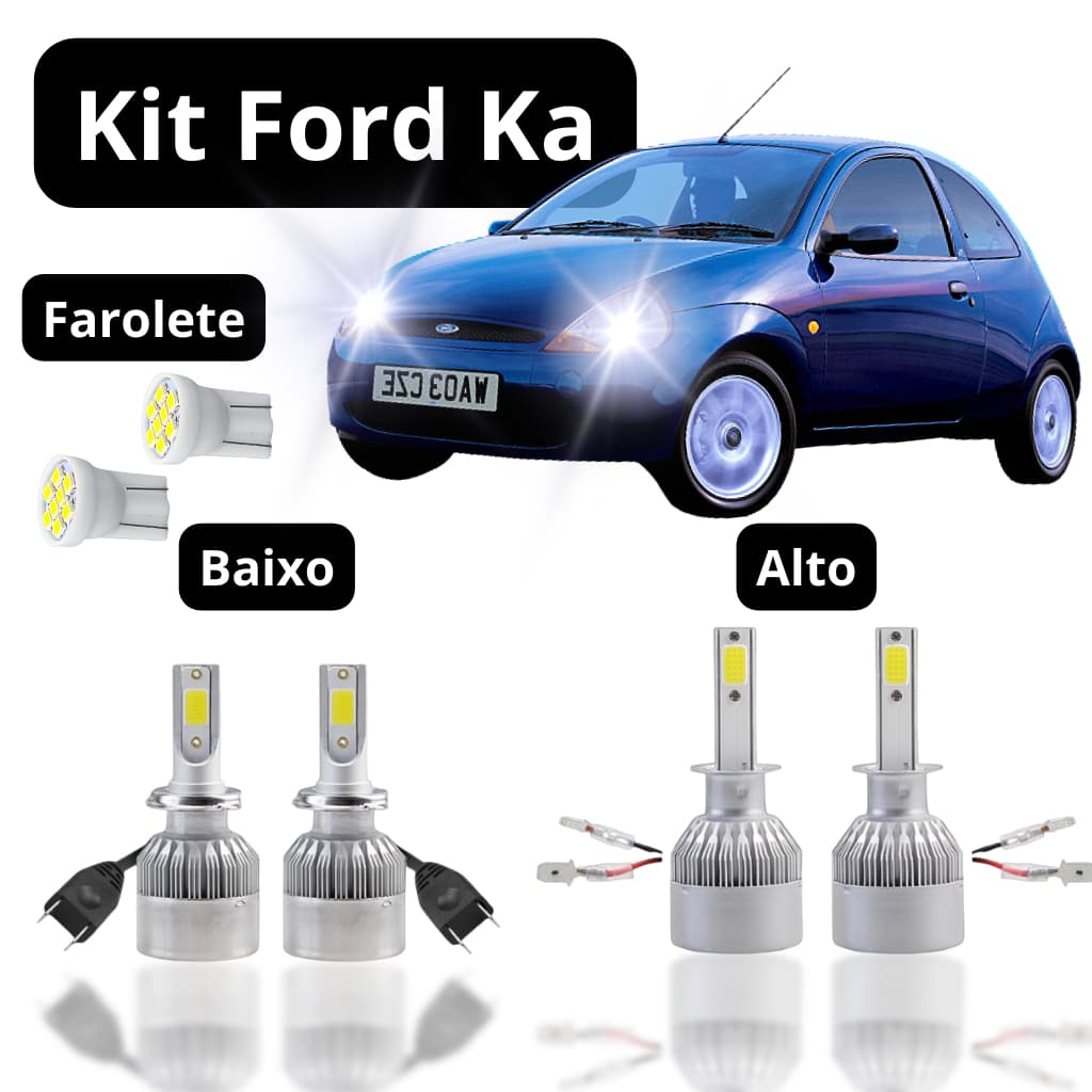 Kit Lâmpada Led  (Farol Alto Baixo Milha Farolete) Ford Ka 1997 a 2007 Super Led H7 H1 t10 neblina meia luz