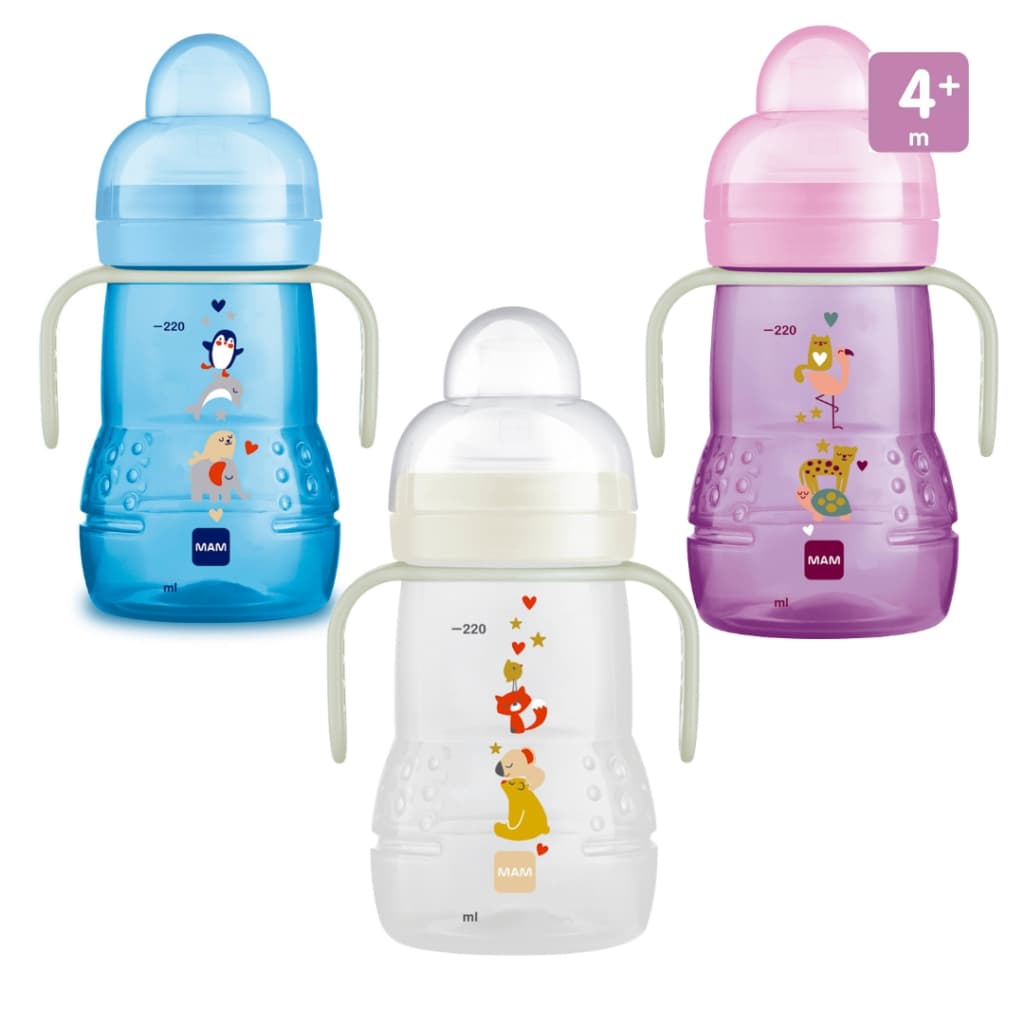 Copo De Transição Antivazamento Mam 220ml Trainer Treinamento Baby Azul Rosa com Alça Menino Menina 4meses+