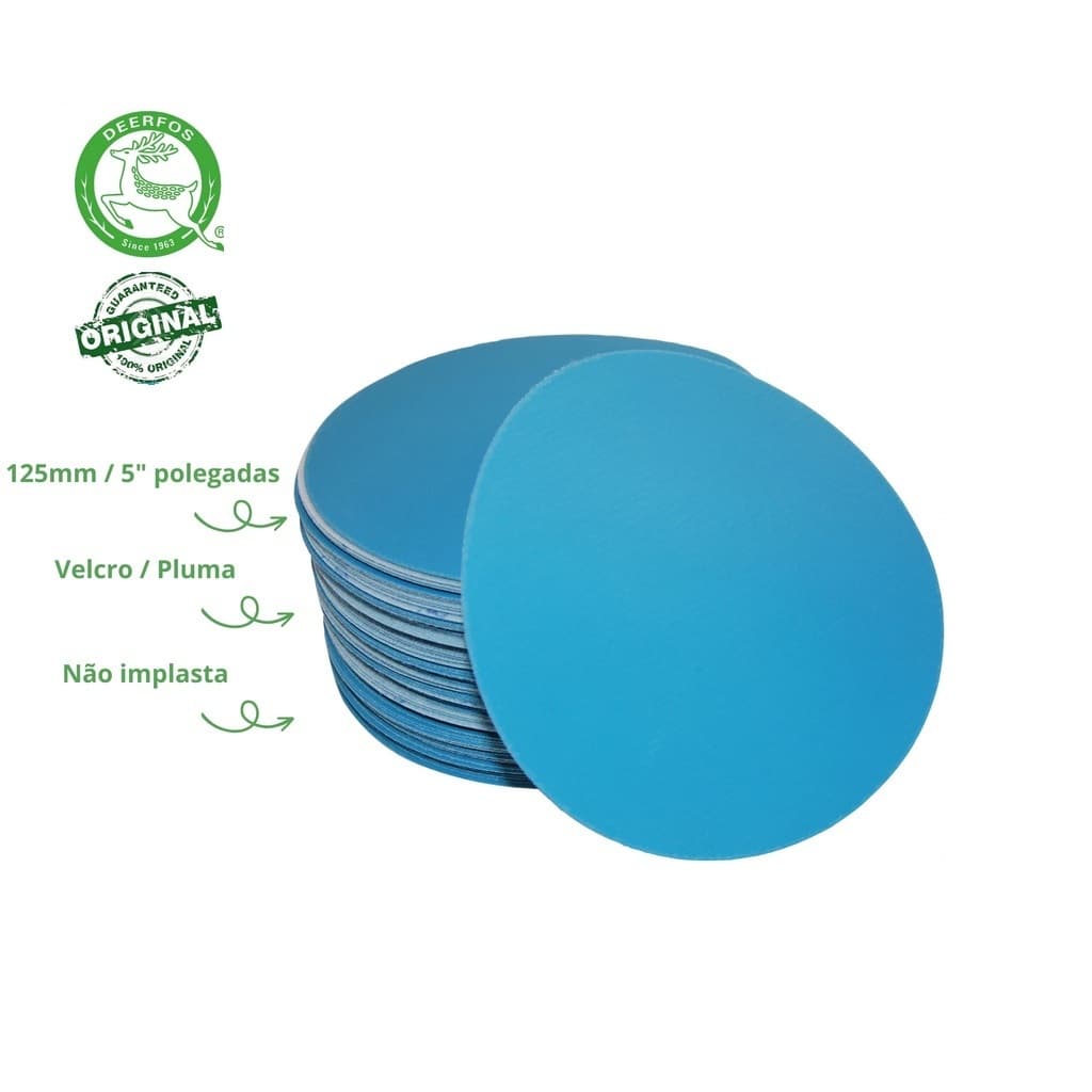 Disco Lixa velcro  Hookit 5 Pol. 125mm S/furo orbital  Vários Grãos Kit 10 Peças polimento