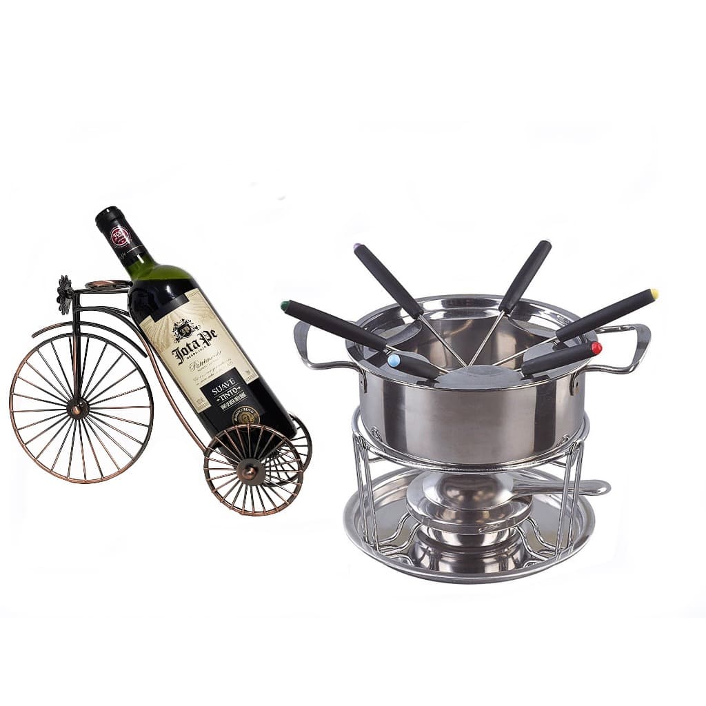 Aparelho De Fondue Em Inox 11 Peças + Suporte Vinho + Saca R