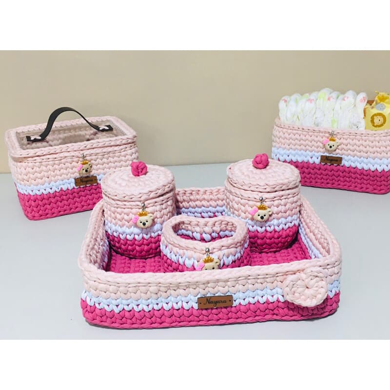 Kit Higiene Ursinha Princesa 6 Cestos Fio de Malha