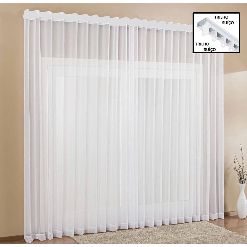 Cortina de voil transparente para trilho suisso embutido para quarto e sala 4 x 2,80