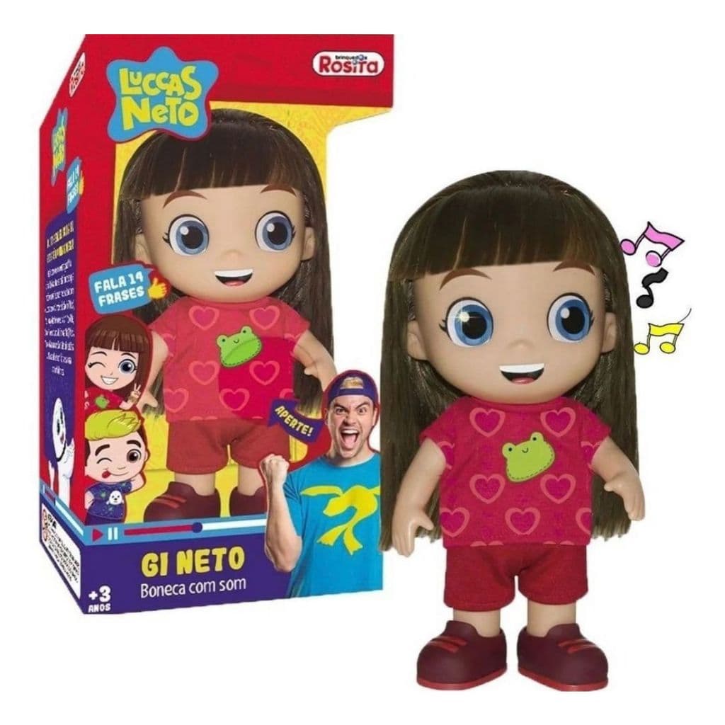 Boneco da Gi Aventureira Vermelha Luccas Neto Oficial Produto Original Brinquedos Rosita Fala 14 Frases Brinquedo Infantil