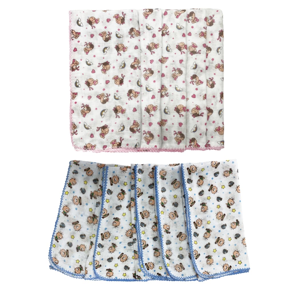 Kit 3 Fralda De Pano Estampa Turma da Mônica e Cebolinha 70 cm x 70 cm Com Crochê