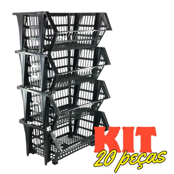 Kit 20 Peças Cesto Empilhavel Expositor Organizador Encaixavel