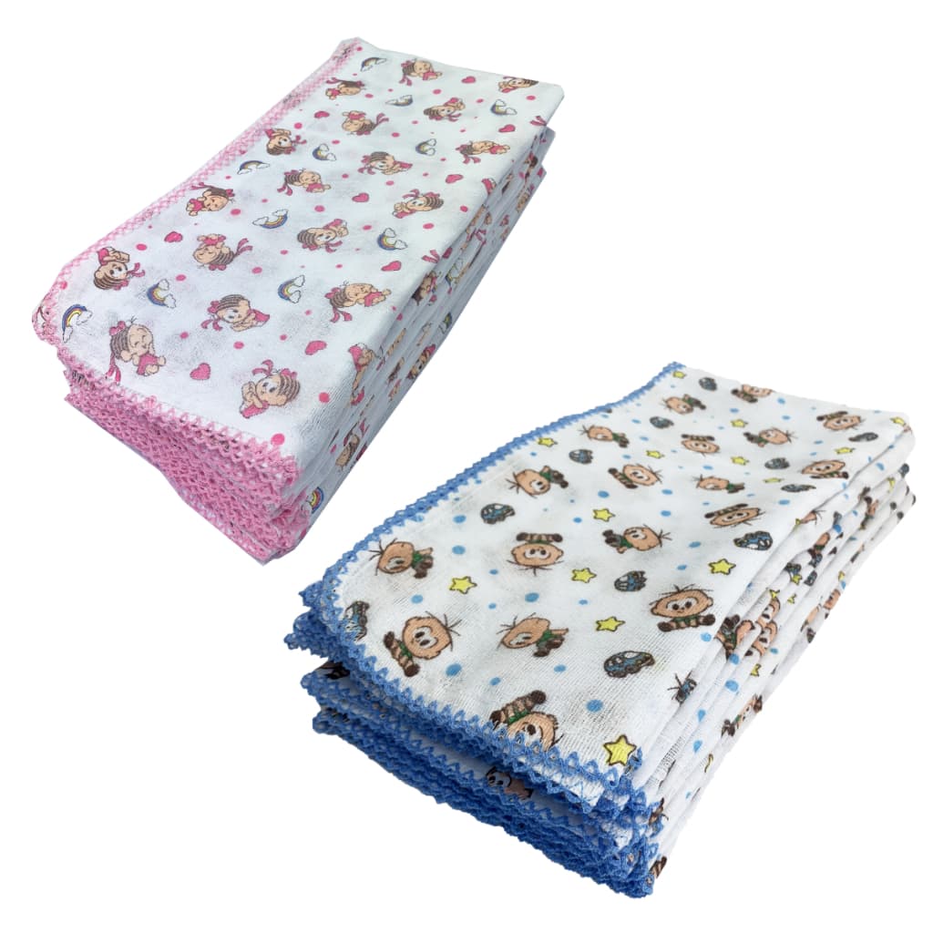 Fralda Da Turma Da Monica Rosa E Azul 70 Cm X 70 Cm Com Crochê