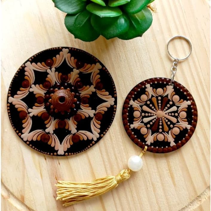 Incensário e Chaveiro Feito à mão. Porta Incenso de Mandalas e Olho Grego. MDF