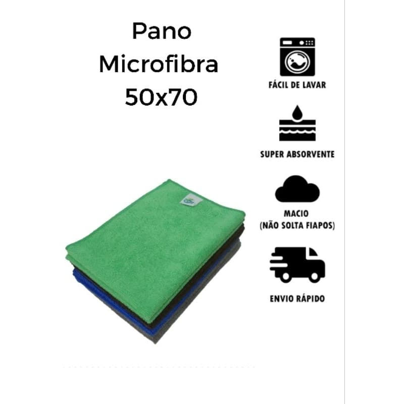 PANO DE MICROFIBRA PARA LIMPEZA DOMESTICA E AUTOMOTIVA 50x70