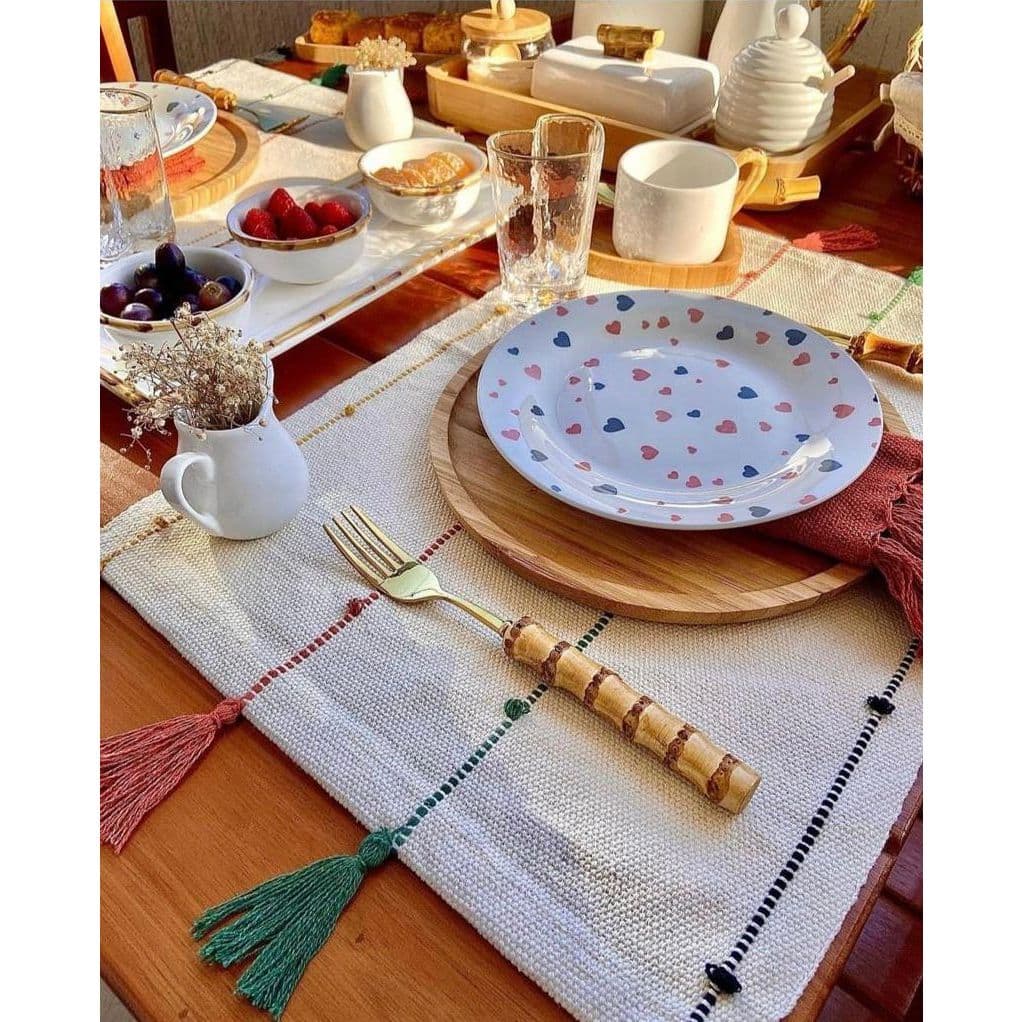 Jogo Americano Pompom, Jogo Americano Individual, Tear Mineiro, Decoração de Mesa, Artesanato, 100% Algodão