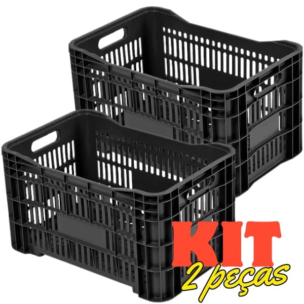 KIT 2 Caixas Agrícola Hortifrúti Organizadora Plástica 50 Litros com alça e Ombreira