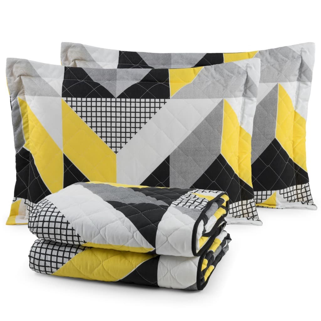 Kit Cobre Leito Queen 3 Peças Algodão Percal 180 Fios Colcha Cama Box Estampado Matelado Macio