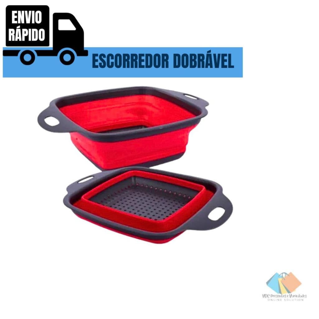 Escorredor De Alimentos Silicone Retrátil Dobrável Quadrado 24cm