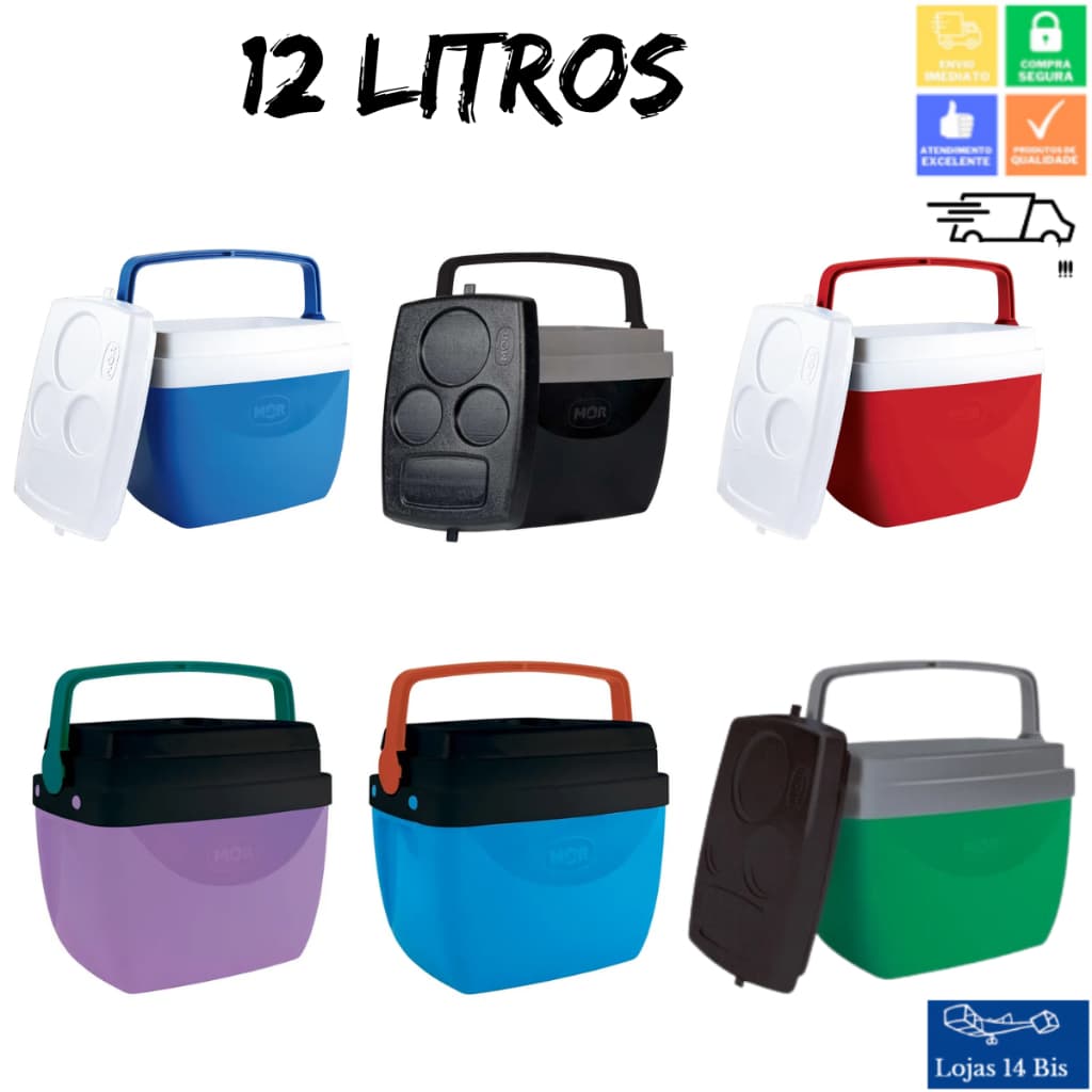 Caixa Térmica Cooler 12L Cores Vermelho Azul Laranja Pêssego Preto Vida com Suporte para Bebidas Mor