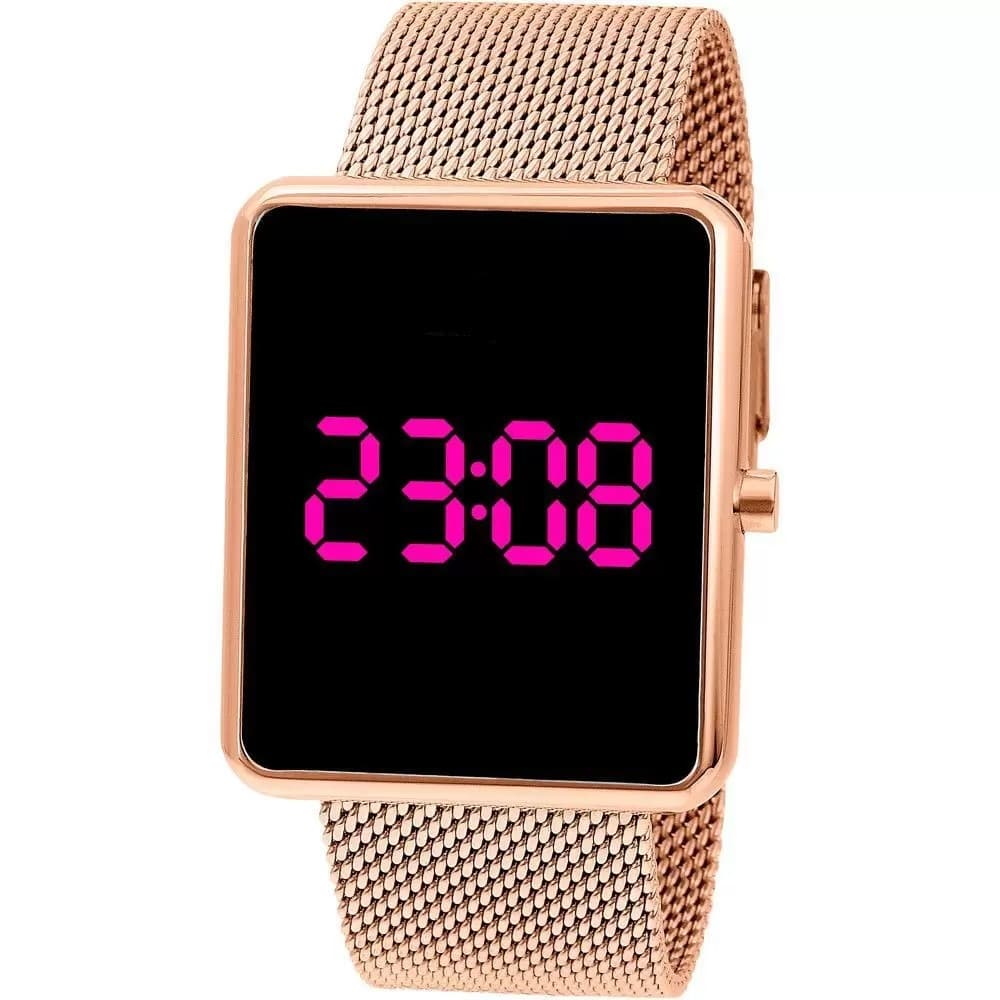 Relógio Feminino Unissex Digital Rose Prata Preto Dourado Quadrado 3453