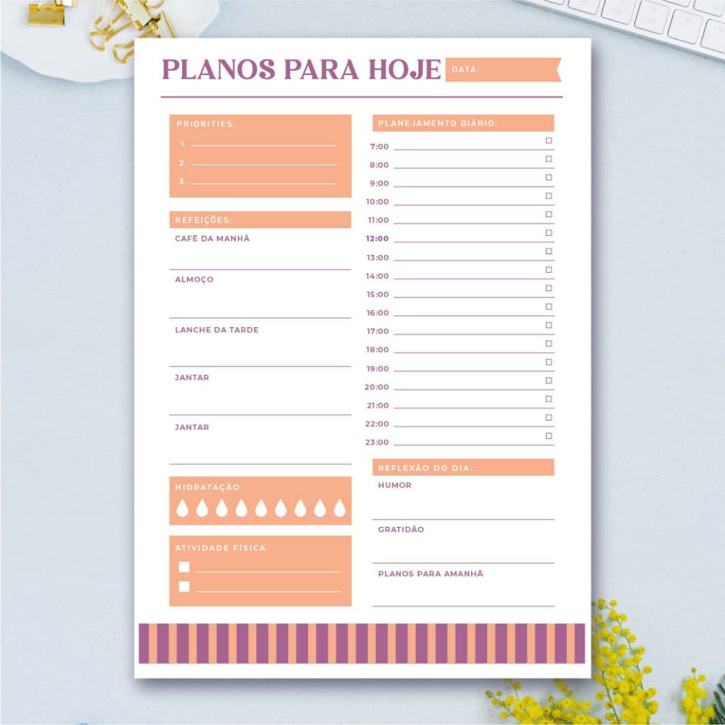 Bloco destacável de planejamento diário para te auxiliar no planejamento do seu dia a dia