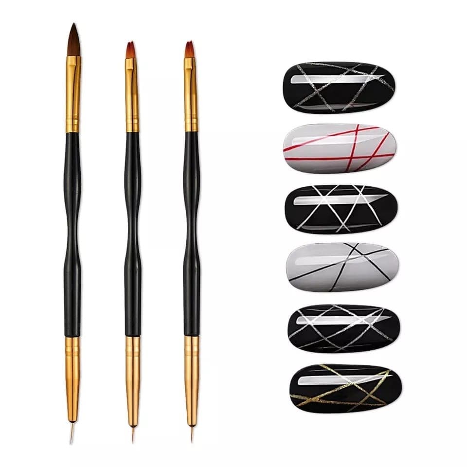 Kit 3 Pinceis Para Manicure Com Desenho Ponta Dupla Caneta Acrílica Profissional Pincel Arte Em Unha