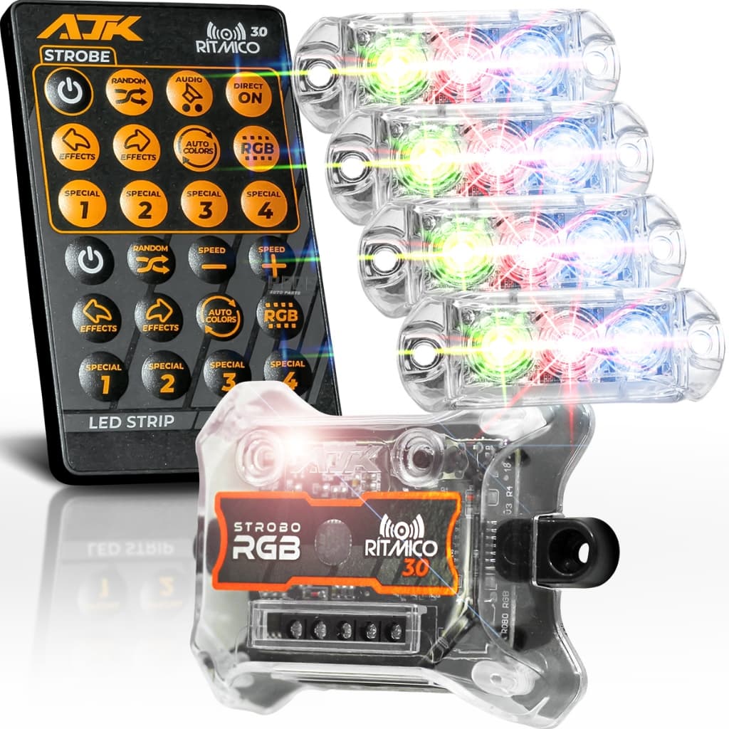 Kit Strobo Ritmico 3.0 Ajk 4 Faróis 6w Cada Novo Leds Strobo Automotivo