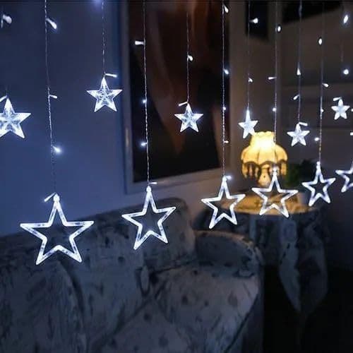 Cascata com 138 LED Formato em Estrela 8 Funções de Pisca para Decorações de Natal 2,5 Metros Branco Frio