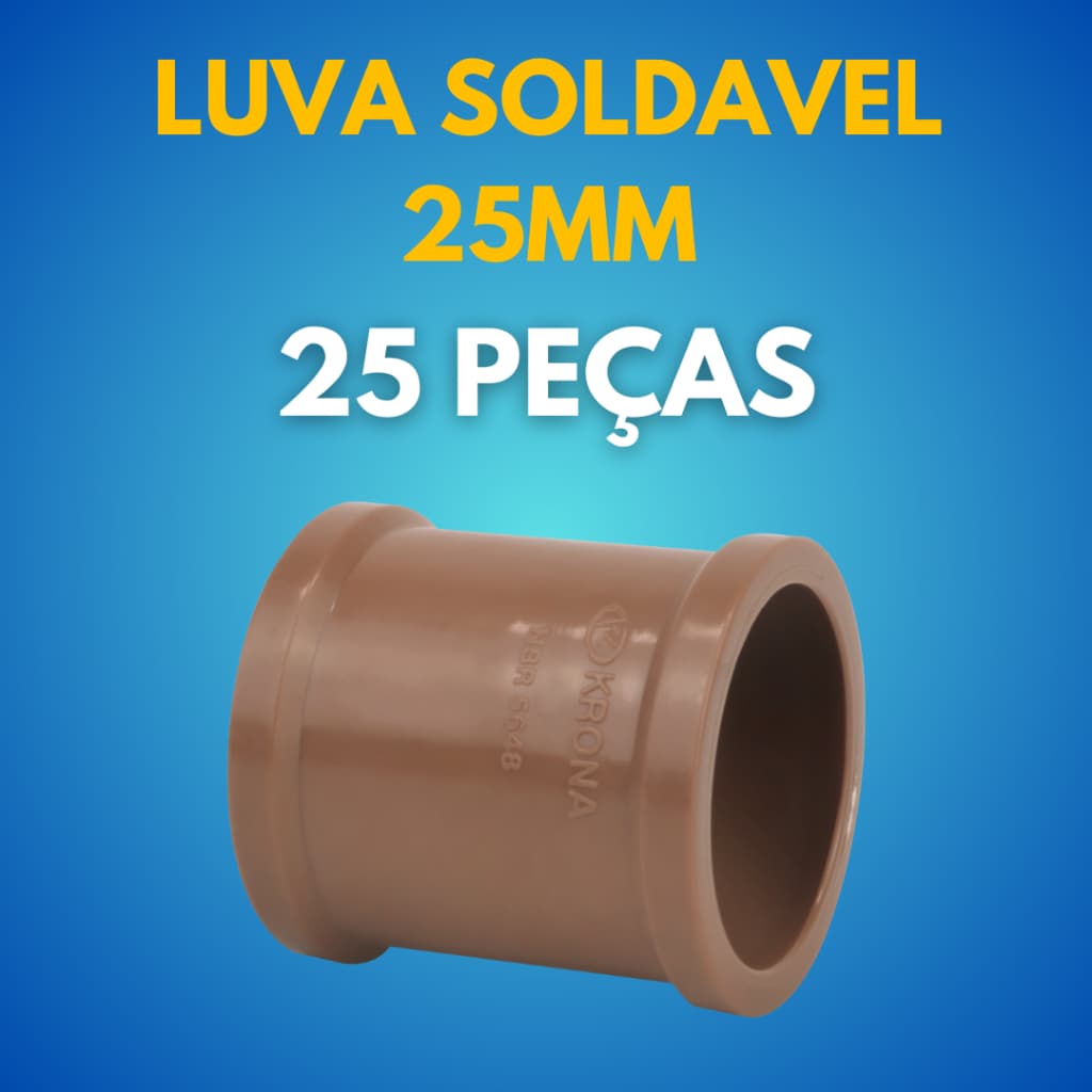 Kit Luva 25 unidades 25mm 3/4 soldável em PVC Krona