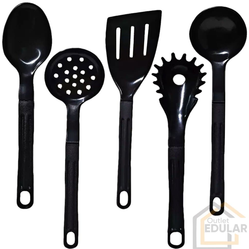 Kit Utensílios Cozinha Nylon Antiaderente Concha Escumadeira Pegador Massa Colher De Arroz 5 peças