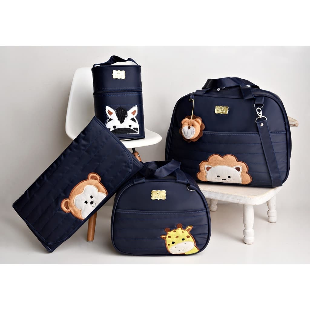 Kit Bolsas de Bebê Maternidade Com Trocador Bichinhos Safari