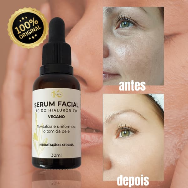 Sérum Facial Vegano Hidratante Anti-rugas e Clareador de Manchas com Ácido Hialurônico Óleo Rícino