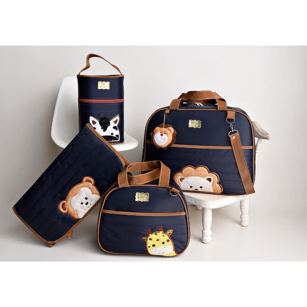Kit Bolsas de Bebê Maternidade Com Trocador Família Bichinhos