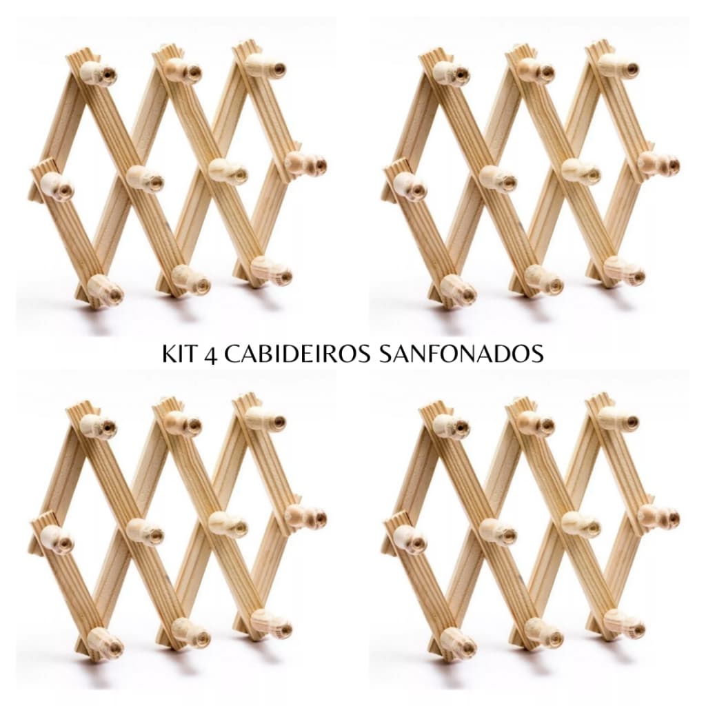 Kit 4 Cabideiro Madeira Cabide Sanfonado De Parede, Porta, Roupa e Decoração