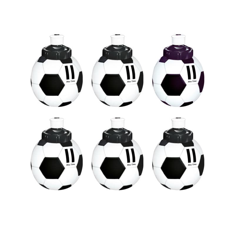Garrafa Squeeze Bola Time Preto e Branco Kit Com 6 Squeezes Injetemp