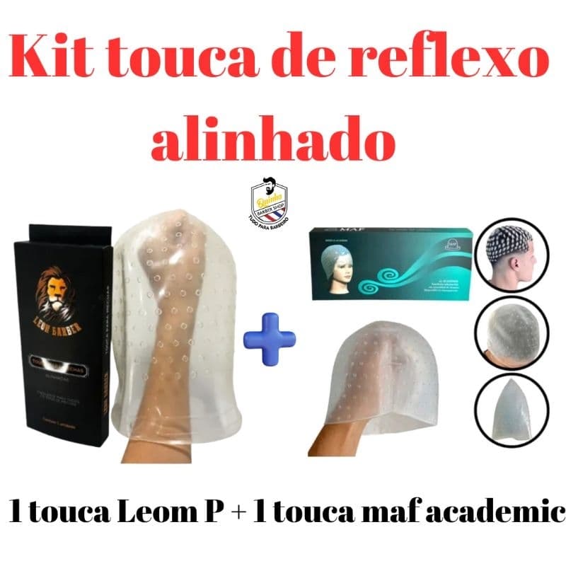 kit touca de reflexo alinhado 1 touca Leon barber  mais 1 touca maf academic alinhado para reflexo e luzes