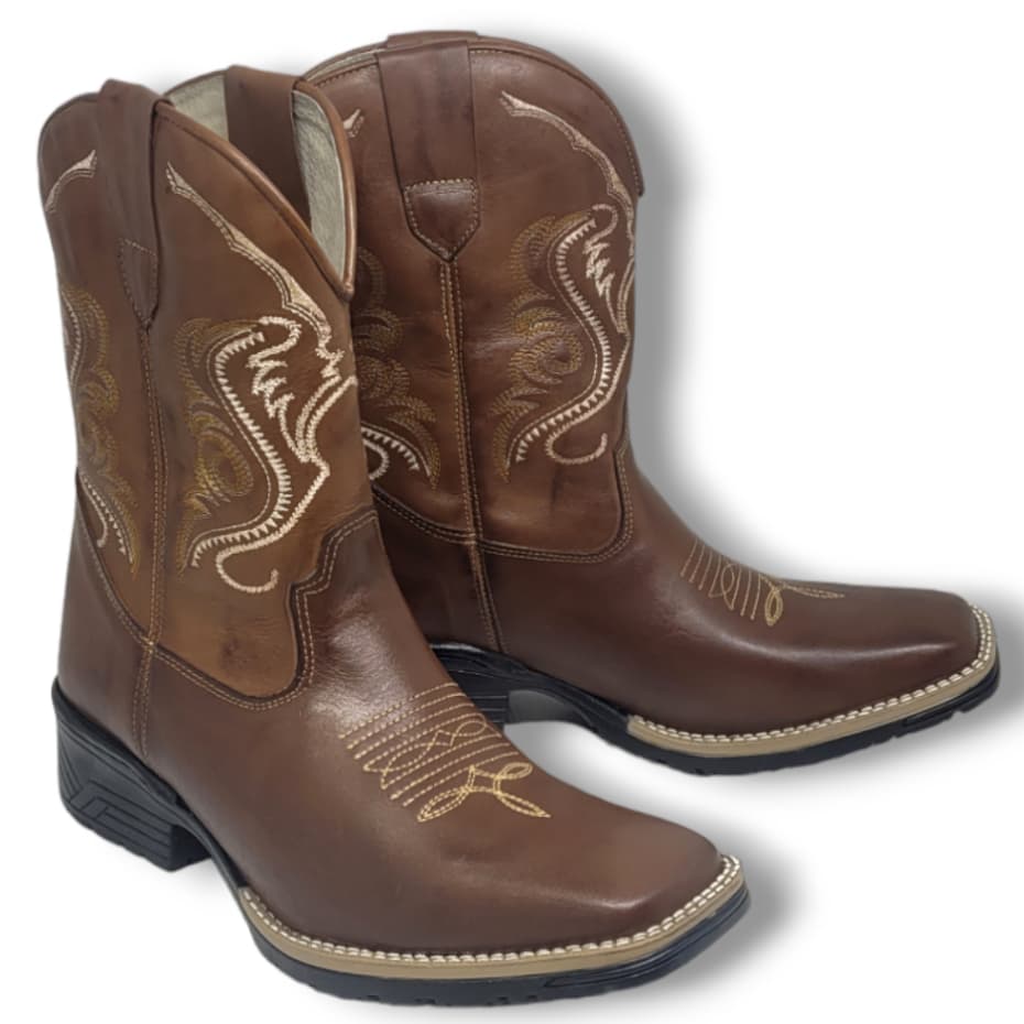 Bota Botina Texana Country Masculina Cano Longo de Bico Quadrado Cano Longo Old Whisky