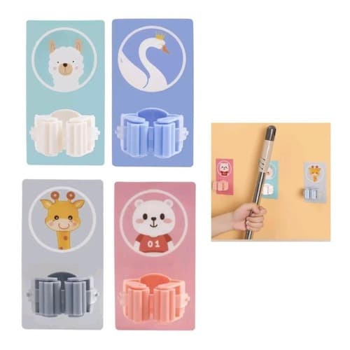 Suporte Adesivo Para Vassouras E Rodos Animais Kit 4 Unidades