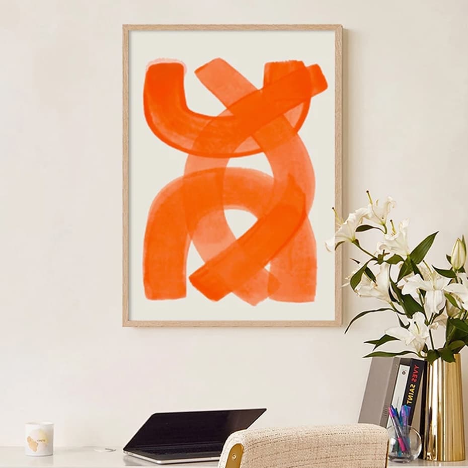 Quadro Abstracto moderno meados do século aquarela pincel pinceladas poster laranja impressão em tela quadros da arte parede sala de estar decoração casa