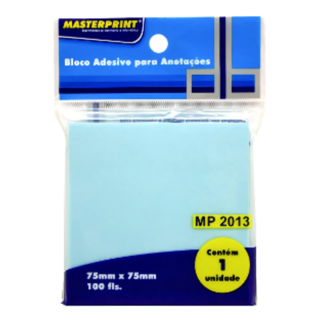Bloco Recado Adesivo 75mm x 75mm 100 fls Masterprint - Azul