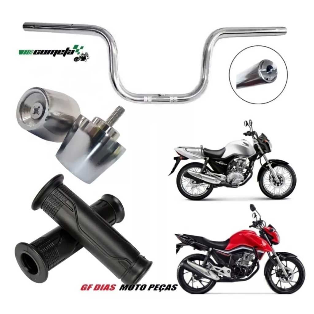 Kit Guidão+par de manoplas Cargo+peso Pcx Grande cromado Cg/fan/titan/cargo/mix 125/150/160 TODAS