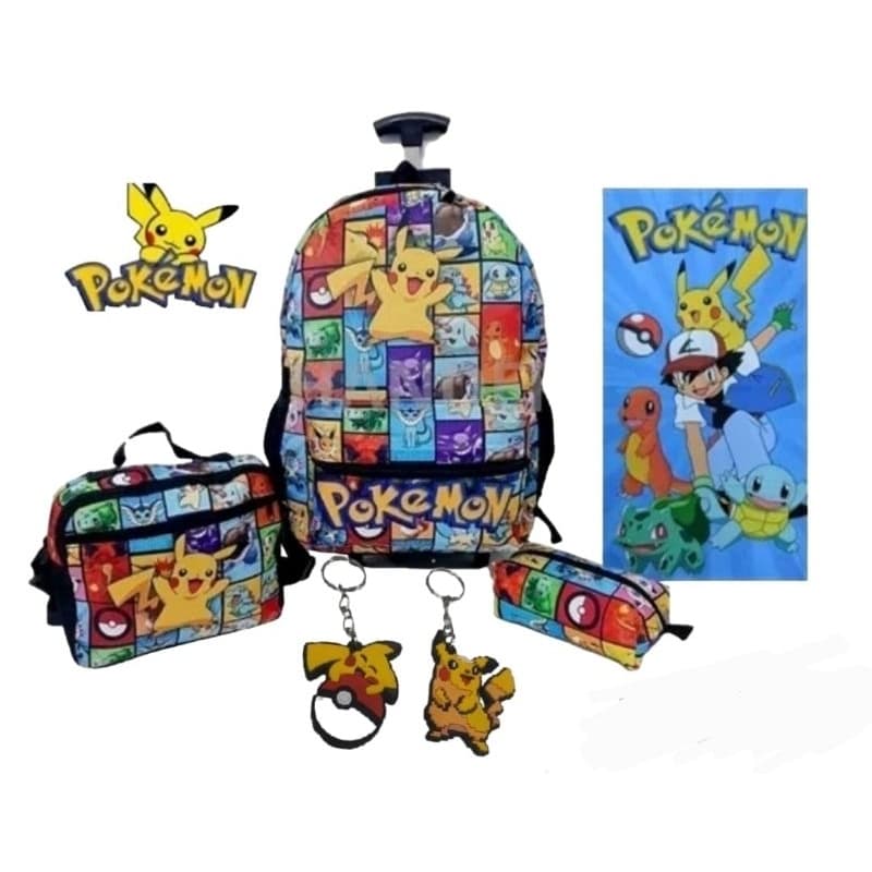 Kit Mochila Rodinha Pikachu (POKEMOM) +Toalha  + Chaveiro