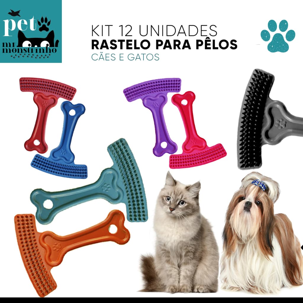 Kit 12un Rastelo Pente Escova Plástica Rasqueadeira Para Pentear Tirar Pelos Pet - Cachorros e Gatos