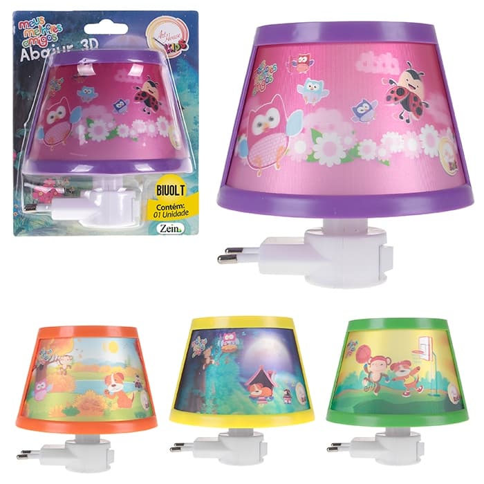 Abajur De Tomada Infantil Luz De Led Mini Luminária Noturna Bivolt  3D melhores Amigos