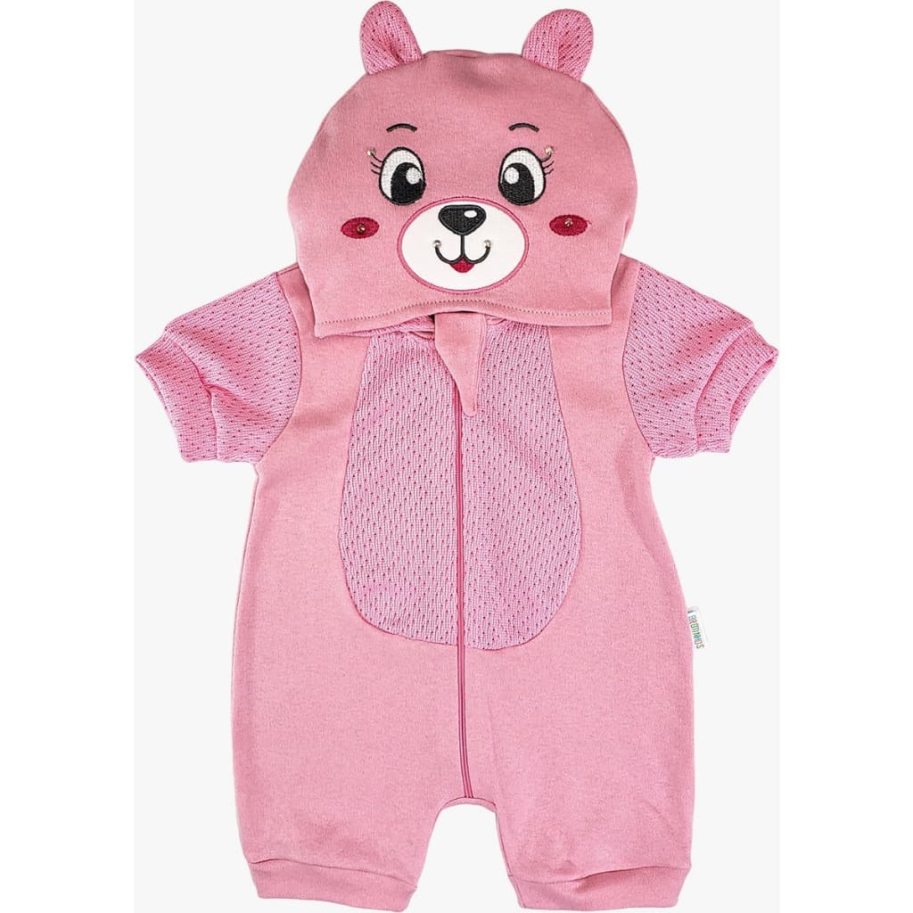 Roupa Bebê Macacão Curto Bordado Ursa Zíper Menina Verão
